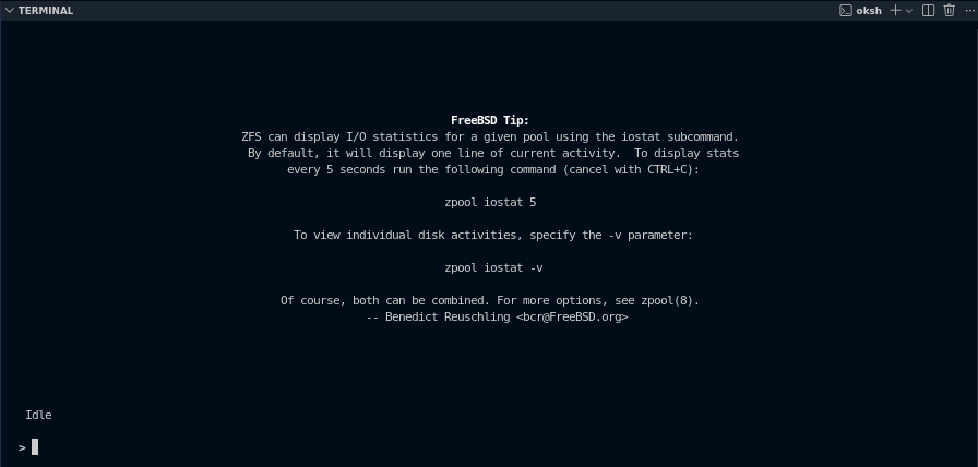 Robert boot screen showing a FreeBSD tip from fortune freebsd-tips